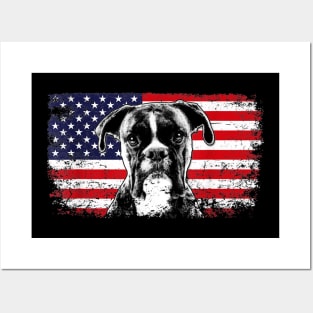 Boxer Dog American Flag Vintage Retro Posters and Art